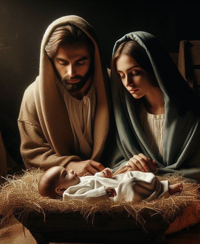 Mary and Joseph with the baby in the manger
