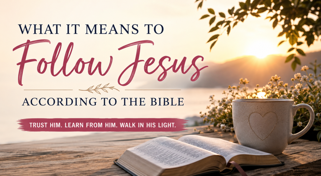What it means to follow Jesus according to the Bible text overlay